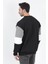 Erkek Bisiklet Yaka Sweatshirt Siyah 3 Iplik Kolu Garnili Oversize Pamuk Karışım - 5298 4