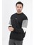 Erkek Bisiklet Yaka Sweatshirt Siyah 3 Iplik Kolu Garnili Oversize Pamuk Karışım - 5298 5