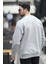 Erkek Bisiklet Yaka Marka Baskılı Üç Iplik Şardonlu Sweatshirt Açık Gri - 5255-1 3