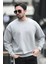 Erkek Bisiklet Yaka Marka Baskılı Üç Iplik Şardonlu Sweatshirt Açık Gri - 5255-1 4
