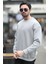 Erkek Bisiklet Yaka Marka Baskılı Üç Iplik Şardonlu Sweatshirt Açık Gri - 5255-1 5