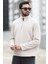 Erkek Kışlık Polarlı Sweatshirt Bej Yarım Fermuarlı Dik Yaka Boğazlı - 6053 2