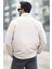 Erkek Kışlık Polarlı Sweatshirt Bej Yarım Fermuarlı Dik Yaka Boğazlı - 6053 4