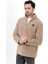 Erkek Peluş Sweatshirt Bej Yarım Fermuarlı Dik Yaka Nakış Detaylı - 9012 1
