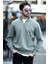 Erkek Dik Yaka Yarım Fermuarlı Dokulu Sweatshirt Haki - 5470 2