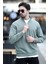 Erkek Dik Yaka Yarım Fermuarlı Dokulu Sweatshirt Haki - 5470 3