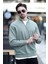 Erkek Dik Yaka Yarım Fermuarlı Dokulu Sweatshirt Haki - 5470 5
