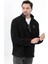 Erkek Peluş Sweatshirt Siyah Yarım Fermuarlı Dik Yaka Nakış Detaylı - 9012 2