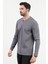 Erkek V Yaka Düğme Detaylı Dokulu Sweatshirt Antrasit - 5524 3