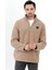 Erkek Peluş Sweatshirt Bej Yarım Fermuarlı Dik Yaka Nakış Detaylı - 9012 3