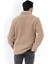 Erkek Peluş Sweatshirt Bej Yarım Fermuarlı Dik Yaka Nakış Detaylı - 9012 4