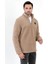 Erkek Peluş Sweatshirt Bej Yarım Fermuarlı Dik Yaka Nakış Detaylı - 9012 5