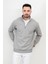 Erkek Dik Yaka Yarım Fermuarlı Dokulu Sweatshirt Açık Gri - 5470 2