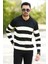 Erkek Polo Yaka Sweatshirt Siyah-Beyaz Çizgili Triko %100 Flament Örme Ribanalı - 1420 1