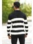 Erkek Polo Yaka Sweatshirt Siyah-Beyaz Çizgili Triko %100 Flament Örme Ribanalı - 1420 2