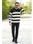 Erkek Polo Yaka Sweatshirt Siyah-Beyaz Çizgili Triko %100 Flament Örme Ribanalı - 1420 3