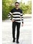 Erkek Polo Yaka Sweatshirt Siyah-Beyaz Çizgili Triko %100 Flament Örme Ribanalı - 1420 4