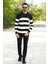 Erkek Polo Yaka Sweatshirt Siyah-Beyaz Çizgili Triko %100 Flament Örme Ribanalı - 1420 5