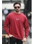 Erkek Bisiklet Yaka Marka Baskılı Üç Iplik Şardonlu Sweatshirt Bordo - 5255-1 1