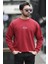 Erkek Bisiklet Yaka Marka Baskılı Üç Iplik Şardonlu Sweatshirt Bordo - 5255-1 2