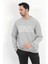 Erkek Gri Melanj Bisiklet Yaka Jakarlı 3ip Sweatshirt - 5783 2
