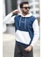 Erkek Kapüşonlu Sweatshirt Indigo Regularfit 3 Ip Şardonlu Baskılı Kanguru Cepli Hoodie - 5338 1