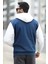 Erkek Kapüşonlu Sweatshirt Indigo Regularfit 3 Ip Şardonlu Baskılı Kanguru Cepli Hoodie - 5338 3