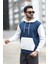 Erkek Kapüşonlu Sweatshirt Indigo Regularfit 3 Ip Şardonlu Baskılı Kanguru Cepli Hoodie - 5338 4