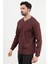 Erkek V Yaka Düğme Detaylı Dokulu Sweatshirt Bordo - 5524 5
