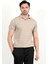 Erkek Polo Yaka Kısa Kol Dokulu Triko T-Shirt Bej - 2504 4