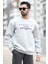 Erkek Kışlık Oversize Sweatshirt Açık Gri O Yaka Ribanlı 3 Ip Şardonlu Nakışlı - 10022 3
