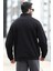 Erkek Oversize Sweatshirt Siyah Dik Yaka Yarım Fermuar Baskılı 3 Iplik Şardonlu - 10010 4
