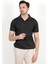Erkek Polo Yaka Kısa Kol Çizgili Triko T-Shirt Siyah - 2503 4