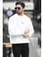 Erkek Bisiklet Yaka Marka Baskılı Üç Iplik Şardonlu Sweatshirt Beyaz - 5255-1 1