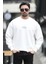 Erkek Bisiklet Yaka Marka Baskılı Üç Iplik Şardonlu Sweatshirt Beyaz - 5255-1 2
