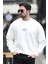 Erkek Bisiklet Yaka Marka Baskılı Üç Iplik Şardonlu Sweatshirt Beyaz - 5255-1 3