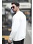 Erkek Bisiklet Yaka Marka Baskılı Üç Iplik Şardonlu Sweatshirt Beyaz - 5255-1 4