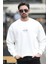 Erkek Bisiklet Yaka Marka Baskılı Üç Iplik Şardonlu Sweatshirt Beyaz - 5255-1 5
