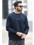 Erkek Bisiklet Yaka 3iplik Baskılı Sweatshirt Lacivert - 5012-1 2