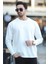 Erkek Bisiklet Yaka Baskı Detaylı 2iplik Sweatshirt Beyaz - 5725 5