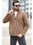 Erkek Kışlık Polarlı Sweatshirt Kahverengi Yarım Fermuarlı Dik Yaka Boğazlı - 6053 1