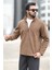 Erkek Kışlık Polarlı Sweatshirt Kahverengi Yarım Fermuarlı Dik Yaka Boğazlı - 6053 2