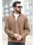 Erkek Kışlık Polarlı Sweatshirt Kahverengi Yarım Fermuarlı Dik Yaka Boğazlı - 6053 3