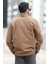 Erkek Kışlık Polarlı Sweatshirt Kahverengi Yarım Fermuarlı Dik Yaka Boğazlı - 6053 4