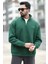 Erkek Kışlık Yarım Fermuarlı Sweatshirt Yeşil 3 Ip Dik Yaka Baskılı Ribanalı - 10011 3