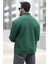 Erkek Kışlık Yarım Fermuarlı Sweatshirt Yeşil 3 Ip Dik Yaka Baskılı Ribanalı - 10011 4