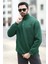 Erkek Kışlık Yarım Fermuarlı Sweatshirt Yeşil 3 Ip Dik Yaka Baskılı Ribanalı - 10011 5