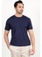 Erkek Bisiklet Yaka Kısa Kol Fitilli Triko T-Shirt Lacivert - 2502 2