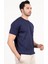Erkek Bisiklet Yaka Kısa Kol Fitilli Triko T-Shirt Lacivert - 2502 4