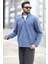 Erkek Kışlık Polarlı Sweatshirt Mavi Yarım Fermuarlı Dik Yaka Boğazlı - 6053 2
